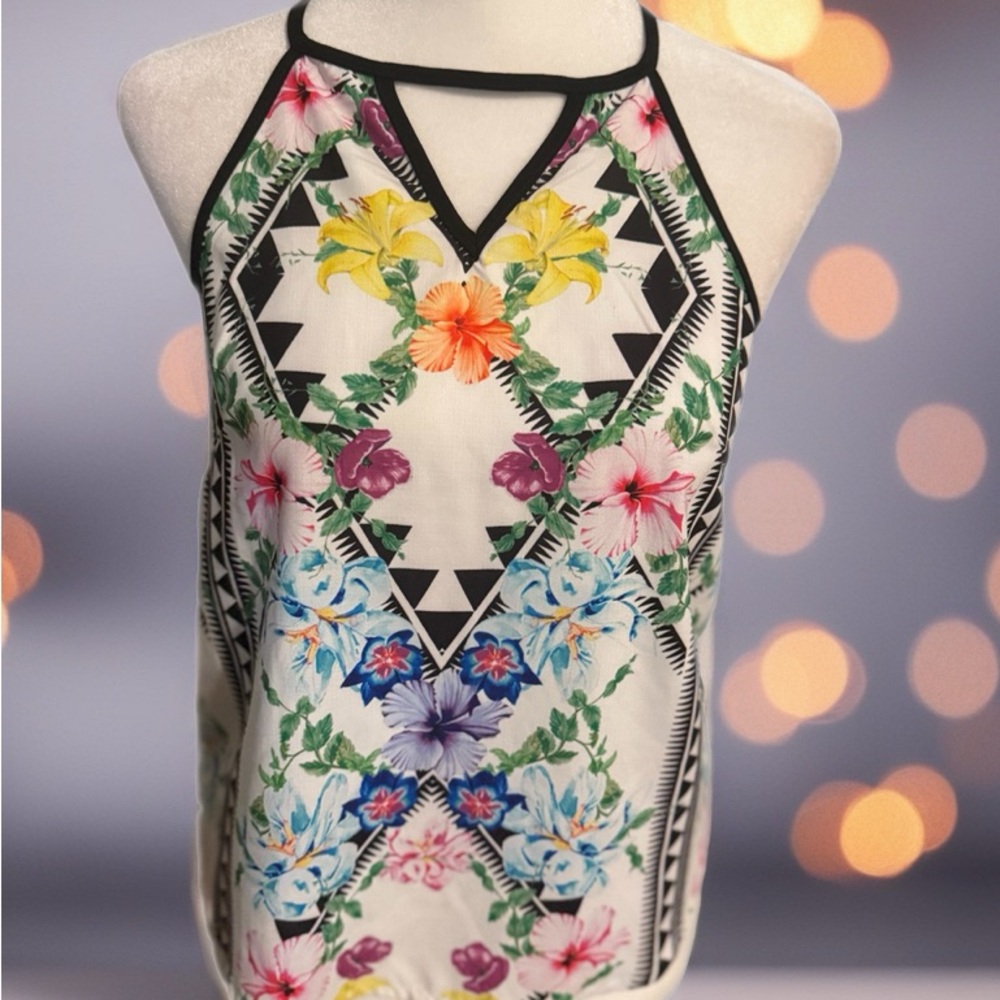 Saints + Secrets Multicolored Graphic Cut-Out Tank Top